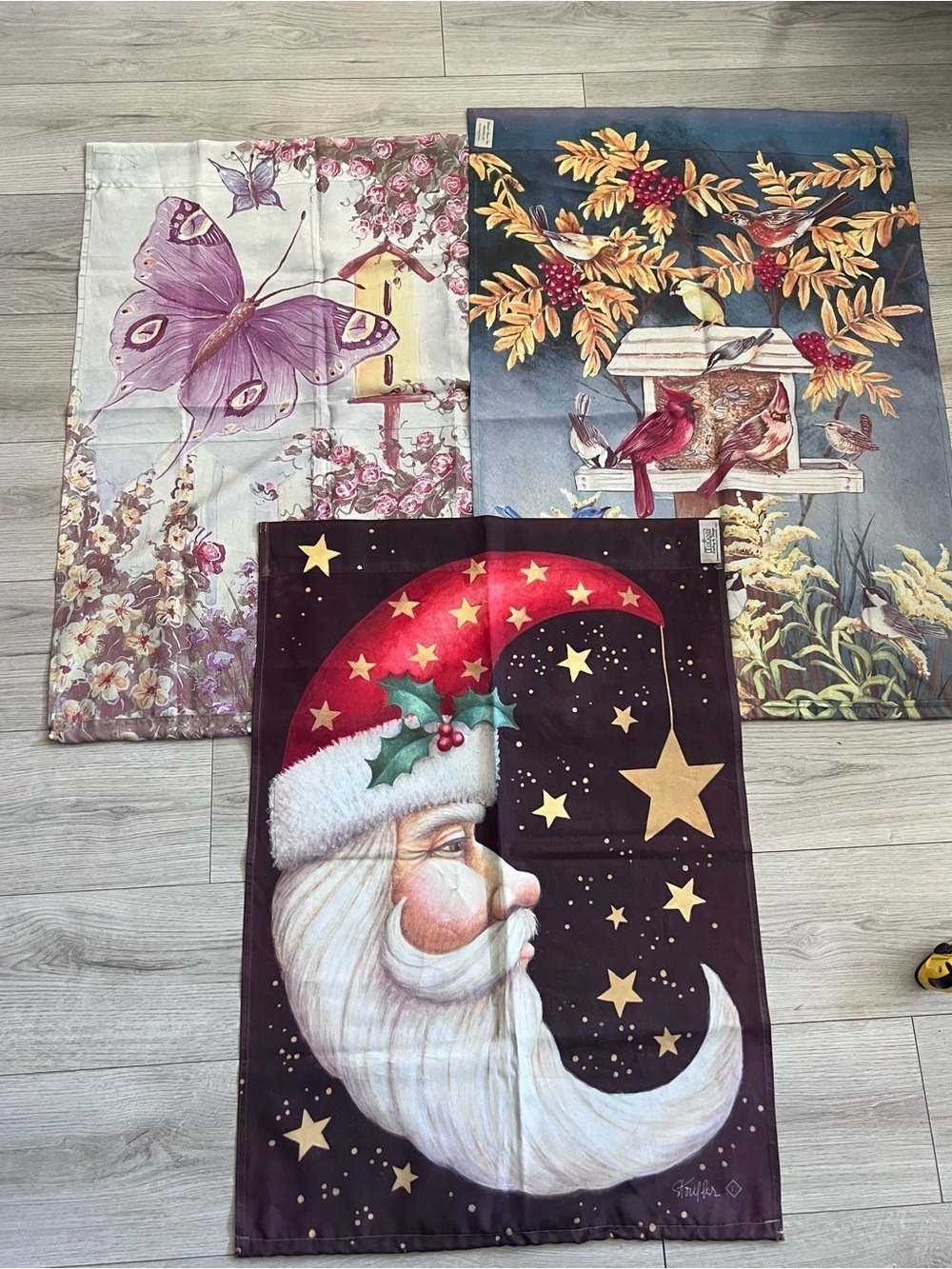 Decorative House Porch Flag 34 x 24" Set Of 3 Spring Fall Winter Weighted